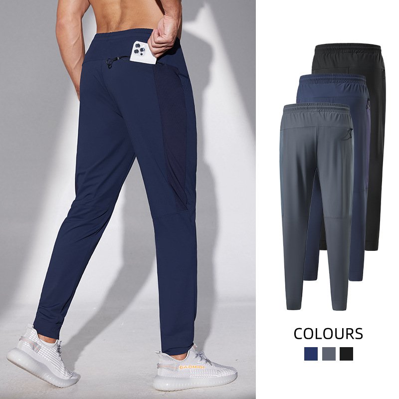 Men's Ice Silk Trousers Plus Size Quick-drying Pants Thin air Conditioning Pants Summer Running Training Skinny Sports Pants