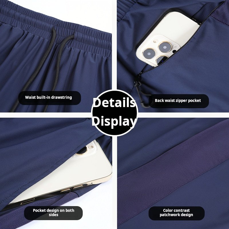 Men's Ice Silk Trousers Plus Size Quick-drying Pants Thin air Conditioning Pants Summer Running Training Skinny Sports Pants