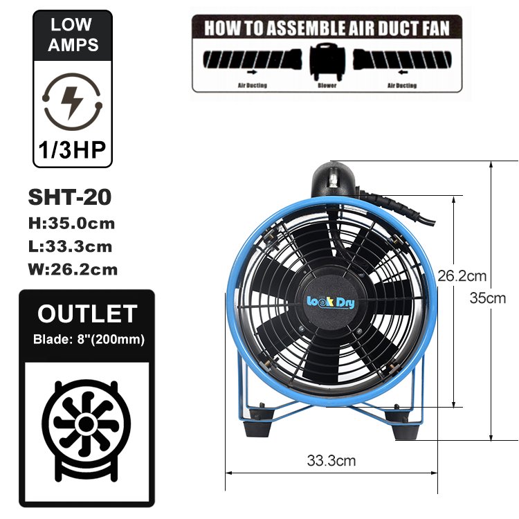 8inch 200mm Portable Fan Air Movement Blower Fan Portable Ventilation Fan