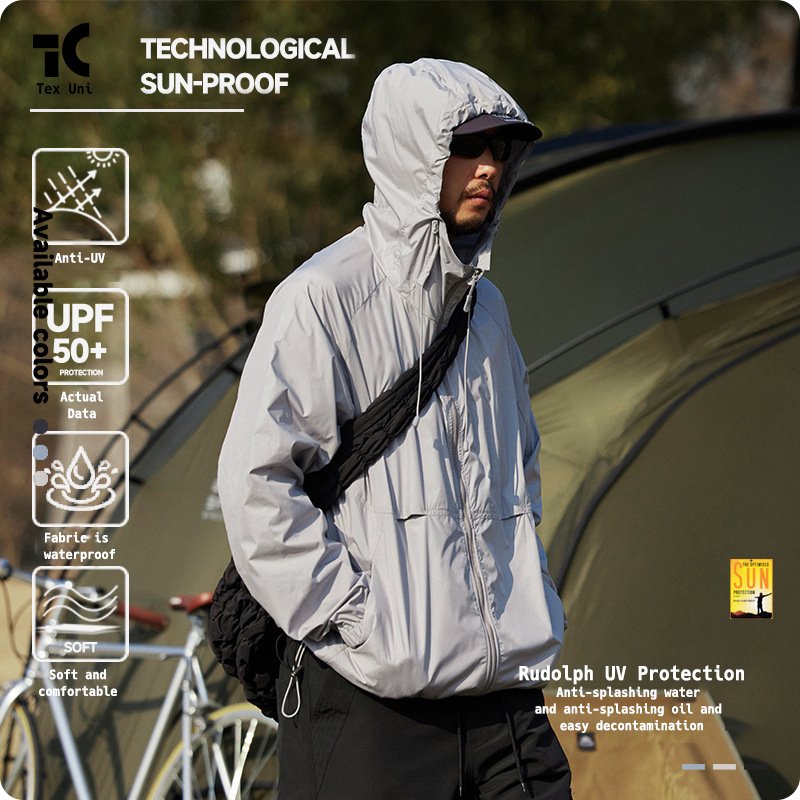 Outdoors Style Light and Thin Raw Yarn Sun Protection Clothing for Men and Women Spring Summer Hooded Skin Clothing Jacket