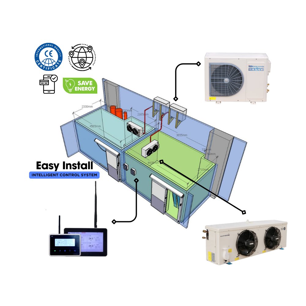 1hp 2 hp 3hp Walk in Cold Room Blast Freezer, All in One Complete Cold Room Include 3hp Condensing Unit Cold Room Evaporator