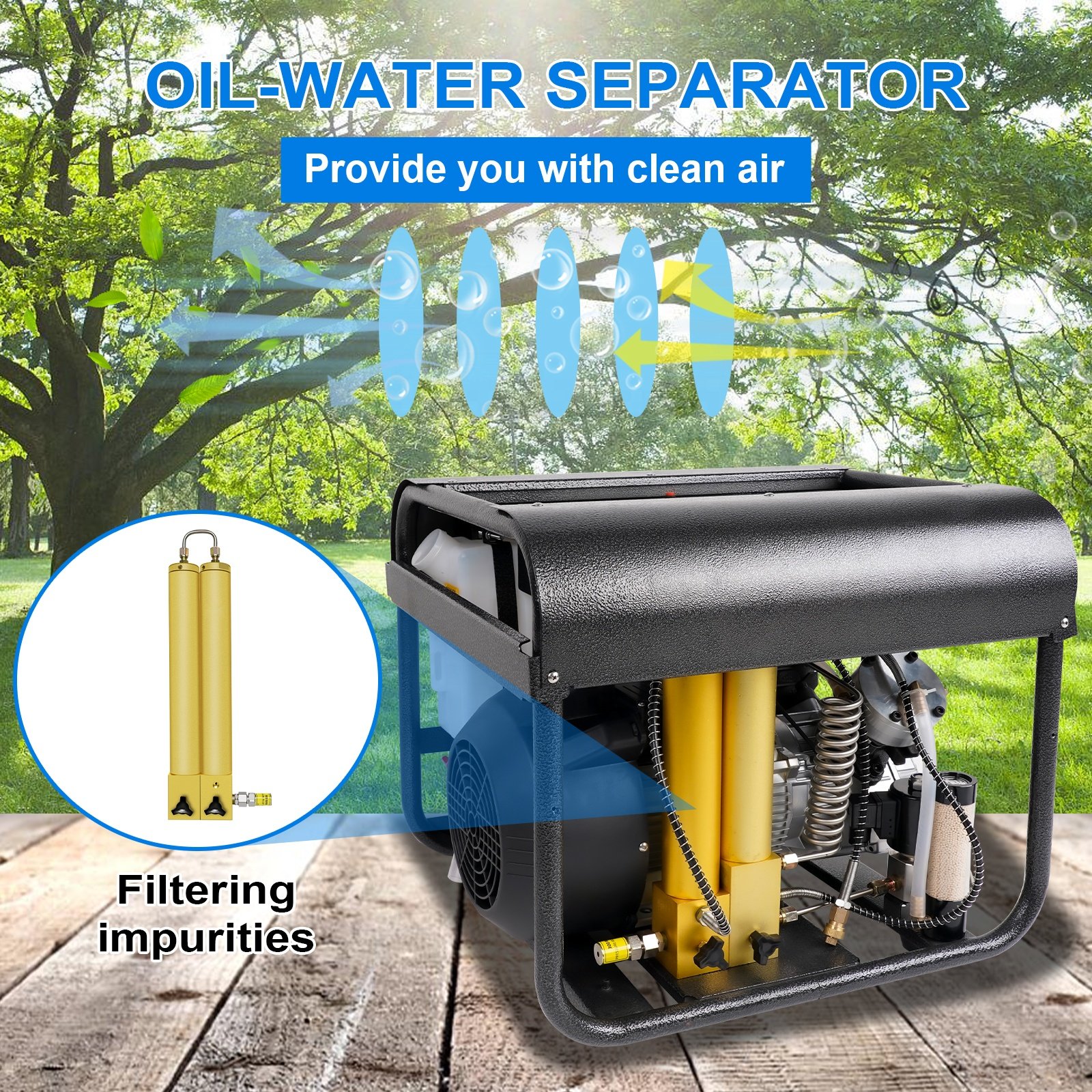 GP Auto Purge LCD High Pressure 300bar 4500psi 30mpa Double Filter Scuba Breathing Diving Inflatable Bottle Air Compressor