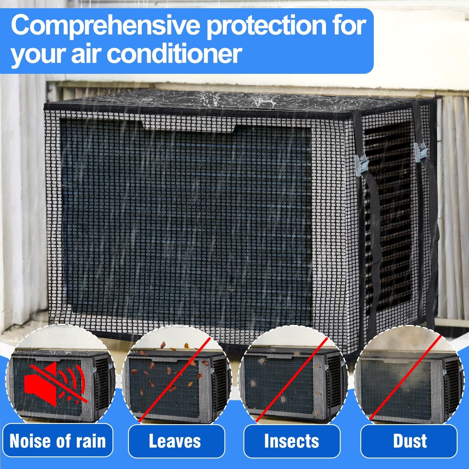 Anti-Leaf & Easy Air Flow Mesh AC Protection Cover Window Outdoor Air Conditioner Cover Outside