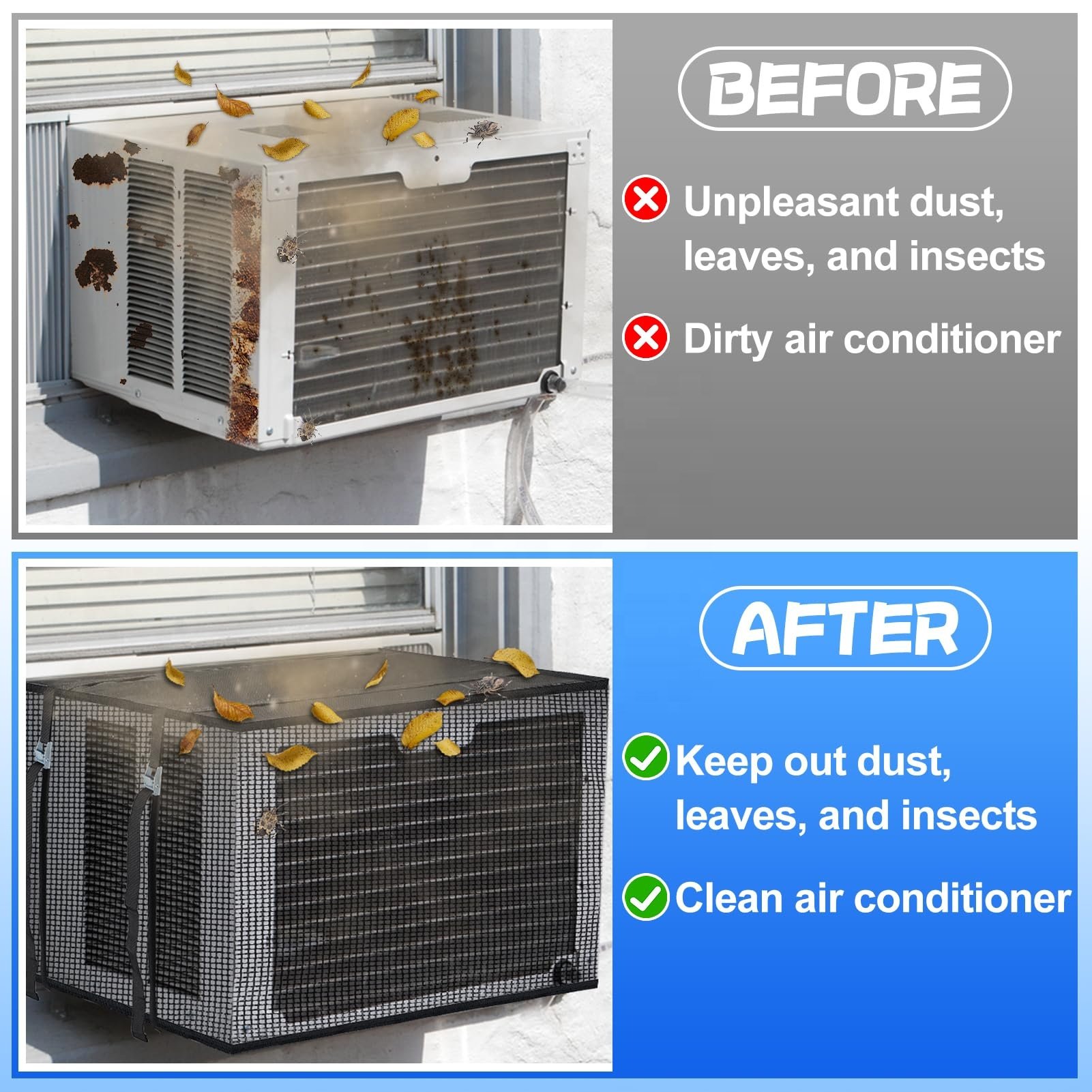 Anti-Leaf & Easy Air Flow Mesh AC Protection Cover Window Outdoor Air Conditioner Cover Outside