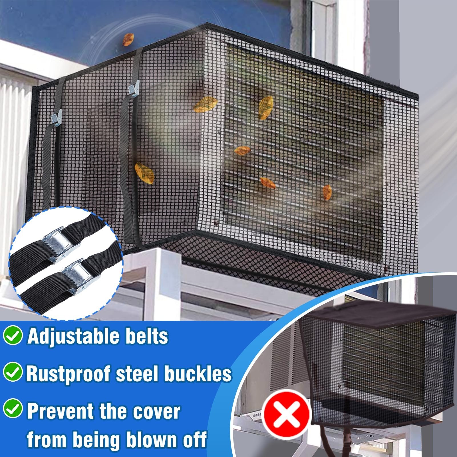 Anti-Leaf & Easy Air Flow Mesh AC Protection Cover Window Outdoor Air Conditioner Cover Outside