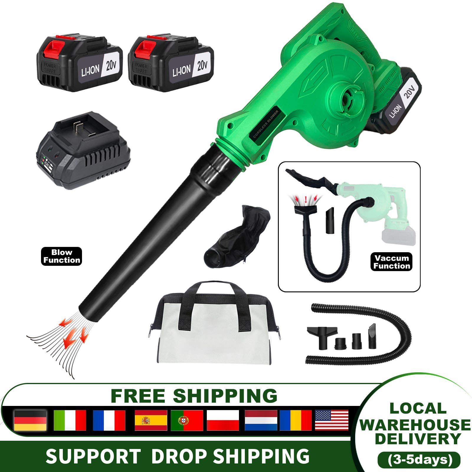 Powerful 20V Cordless Electric Leaf Blower US Local Warehouse DIY Cleaning Battery Operated Blowers