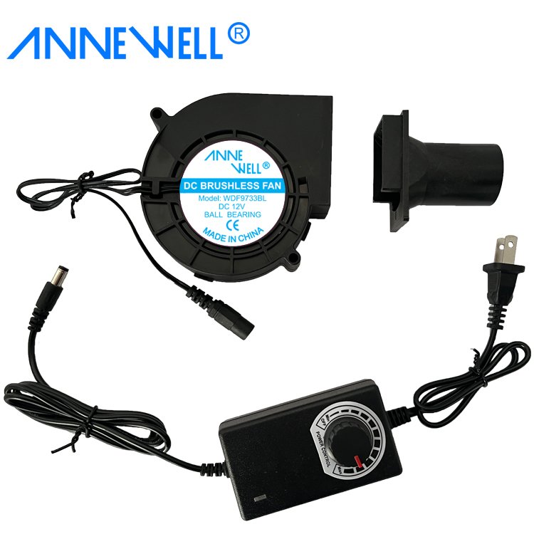 OEM 97mm DC 12V 24V 36V High Speed Centrifugal Air Blower Fan With AC Plug 3 Speeds Controller 9733 Heater BBQ Small Blower Fan