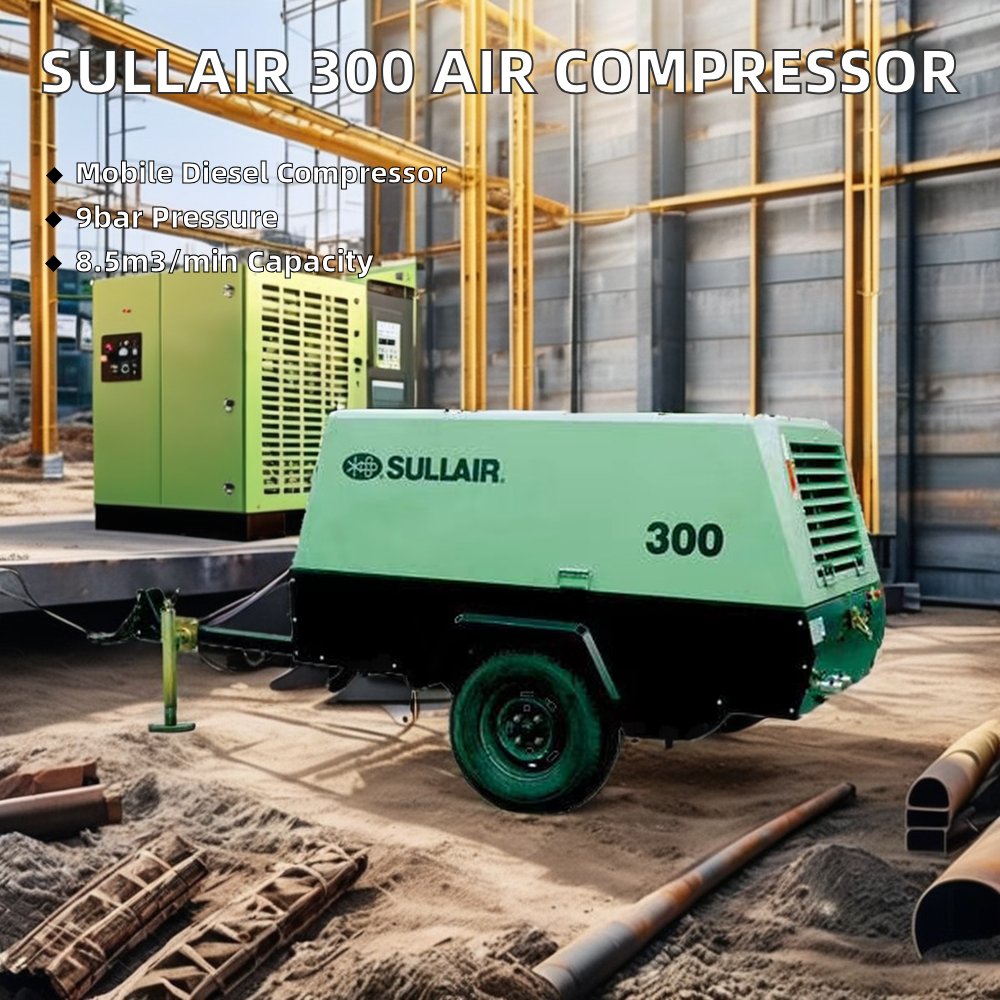 Sullair 300 Mobile Commercial Screw Air Compressor Low Pressure Diesel Towable Painting Stone Crushing Air Dryer Oil Engine