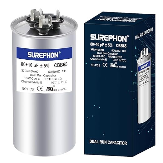 CBB65 80+10 uF 80/10 MFD 370V 440V Run Capacitor for AC Unit Fan Motor Start, Heat Pump, or Condenser Straight Cool