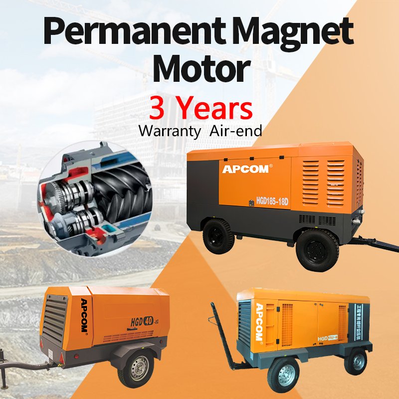 Mobile Portable Electric air Compressors Mining APCOM 8bar 180CFM 40hp 30kw Mobile air Compressor Portable Screw Compressor
