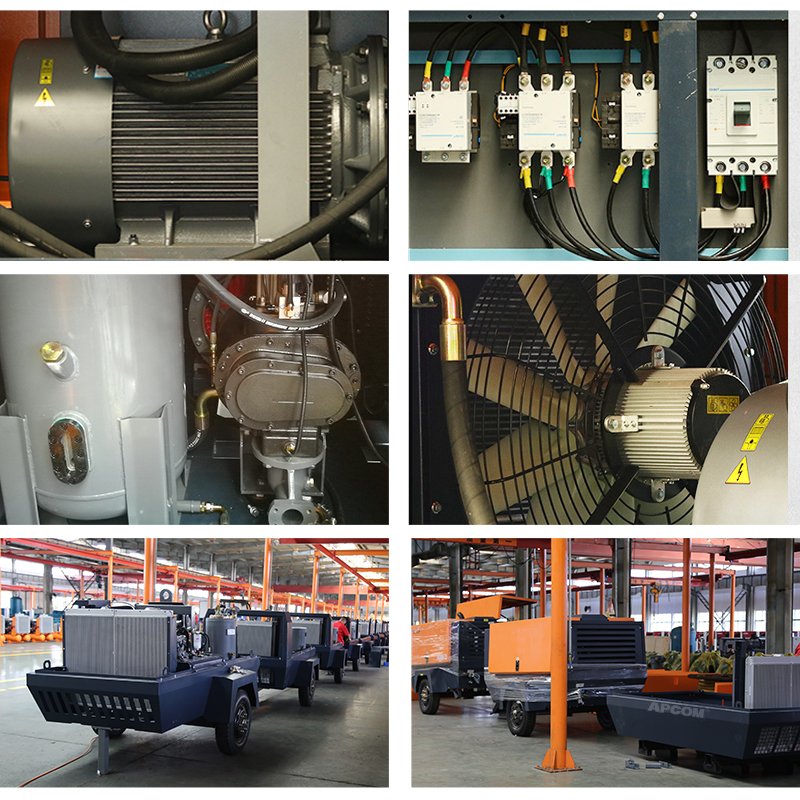 Mobile Portable Electric air Compressors Mining APCOM 8bar 180CFM 40hp 30kw Mobile air Compressor Portable Screw Compressor