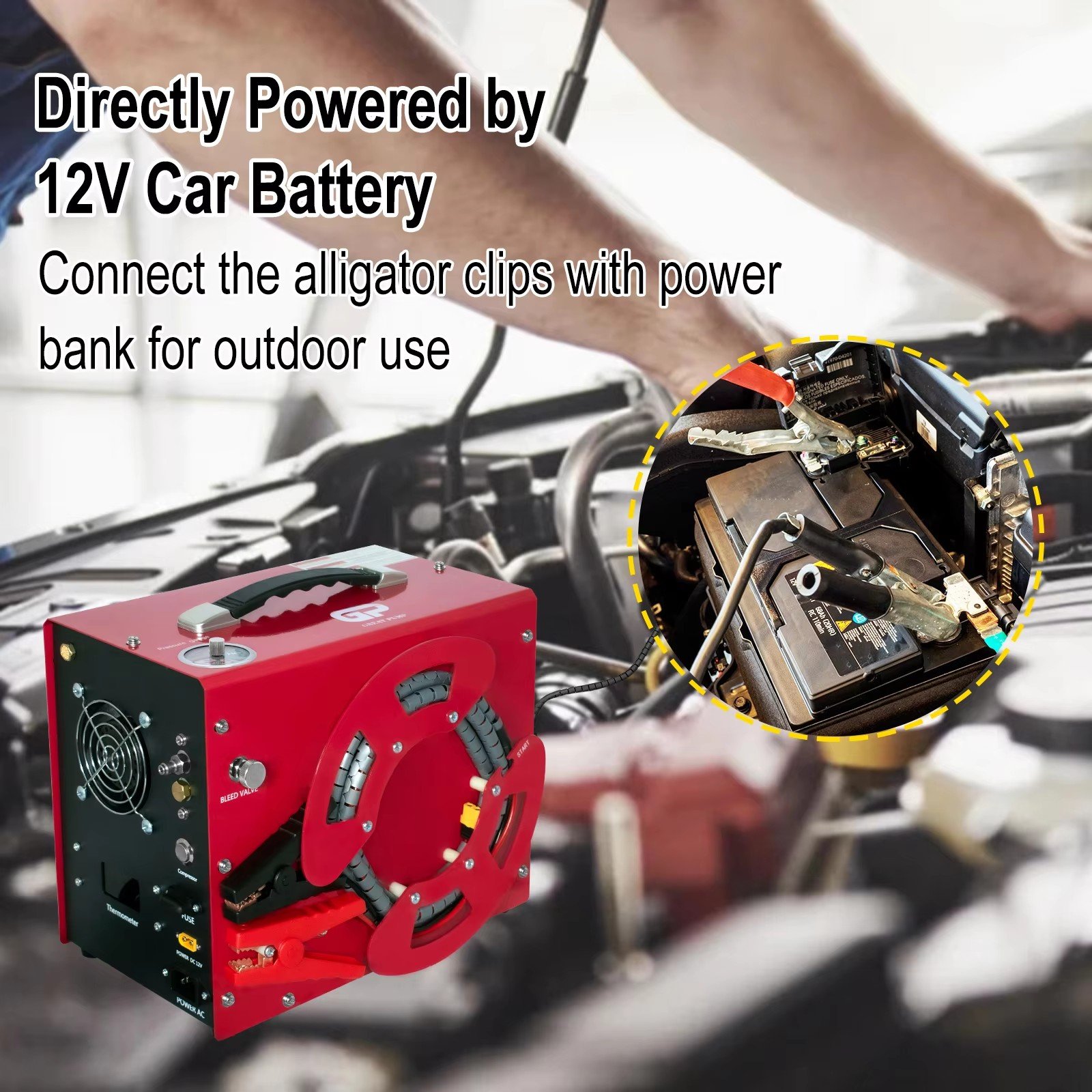 GP Stable Performance ODM 12V 110V 220V DC Power 4500psi 300bar Automatic Stop Paintball Game Scuba Diving PCP Air Compressor