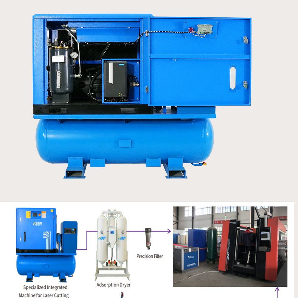 7.5kw 4-In-1 Electric Combined Air Screw Compressor High Quality Laser Air Compressor With Dryer and 400l Air Tank