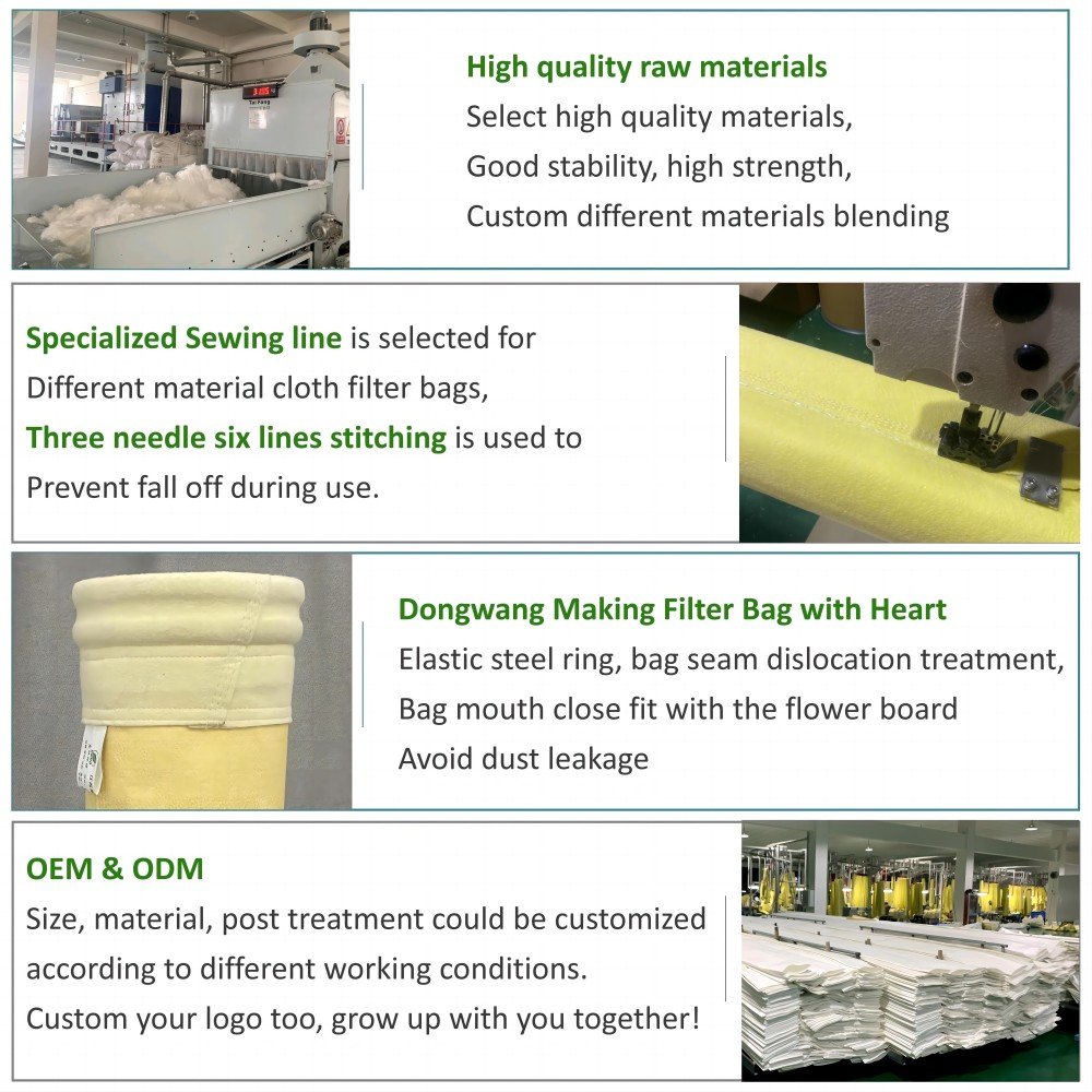 Singeing and PTFE Membrance Coated Nomex Dust Filter Bags for High Temperature Working Condition Dust Collector