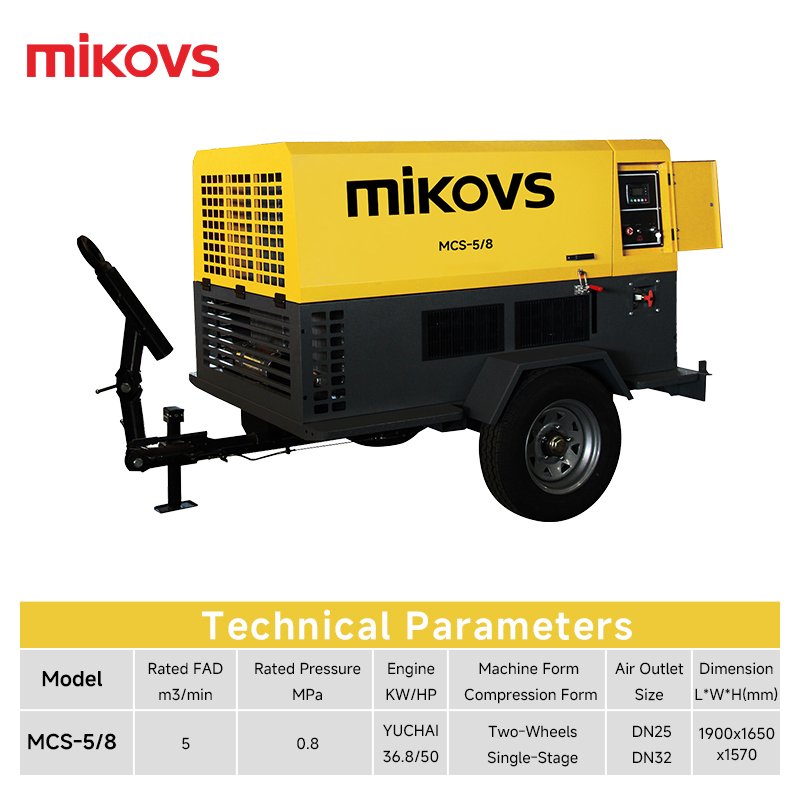37kw 55kw 60kw Compressor Industrial 7Bar 8Bar 10Bar Portable Screw Air Compressor for Drilling Rig 185cfm Diesel Air Compressor