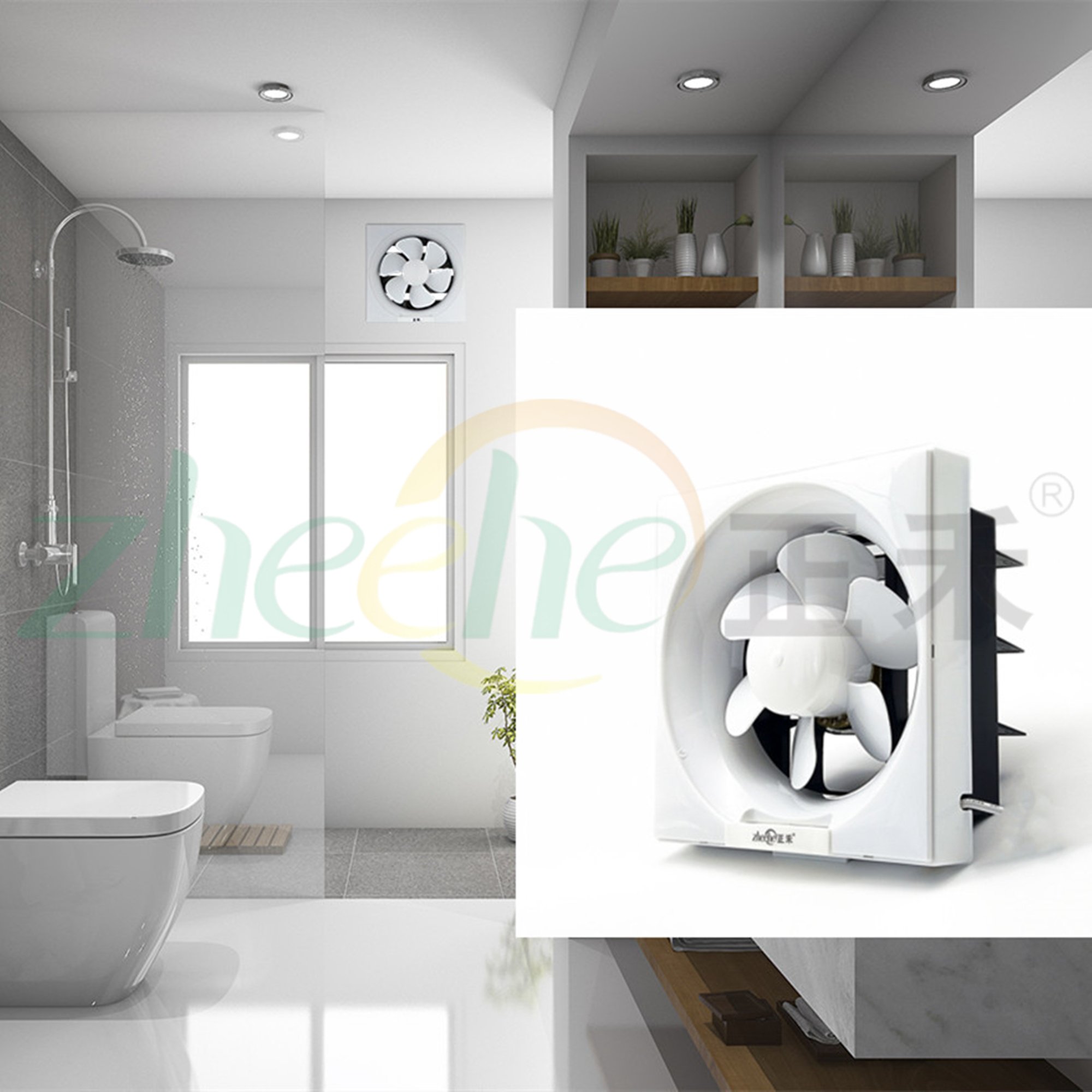 AC 220V 6-Inch Axial Flow Ventilating Fan with Low Noise PP Material Wall-Mounted for Kitchen Bathroom Exhaust or Home Use