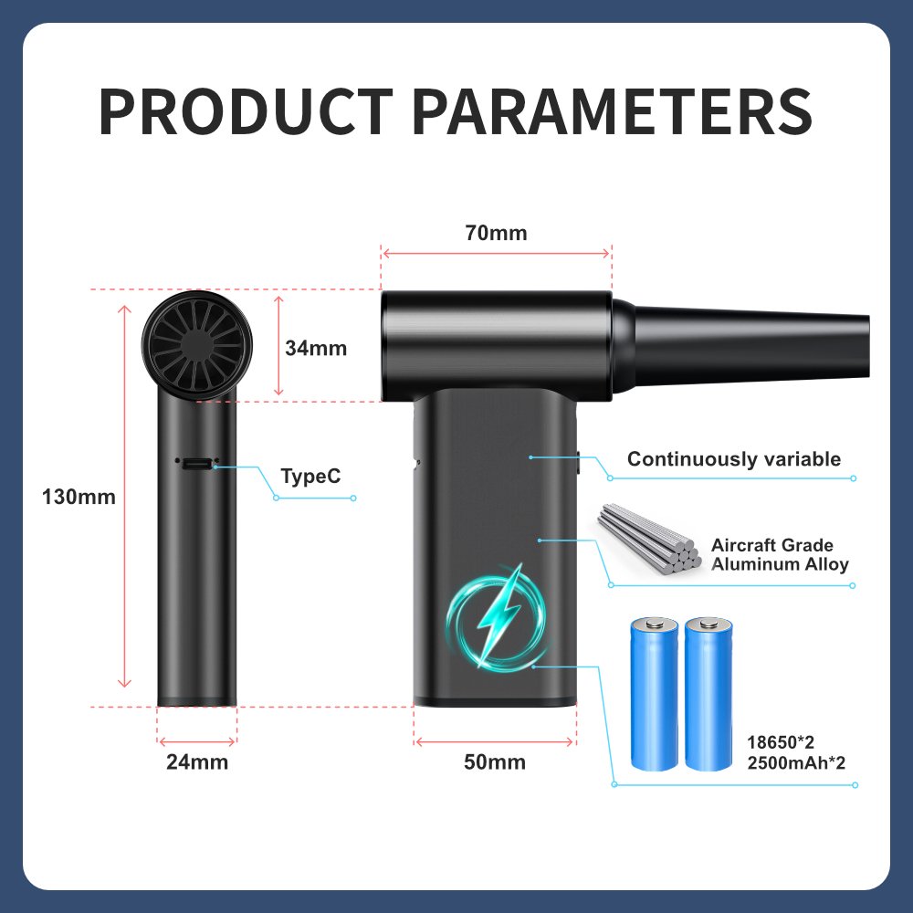 100000rpm Mini Jet Fan Blower Turbo Fan PC Keyboard Air Blower 3 Gears Electric Wireless Compressed Air Duster Turbo Jet Fan