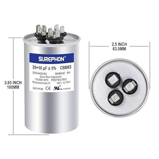 CBB65 7.5uf- 80+10 uF 250V 370V 440V Run Capacitor for AC Unit Fan Motor Start, Heat Pump, or Condenser Straight Cool
