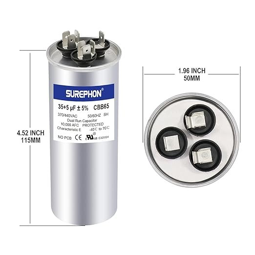 CBB65 7.5uf- 80+10 uF 250V 370V 440V Run Capacitor for AC Unit Fan Motor Start, Heat Pump, or Condenser Straight Cool