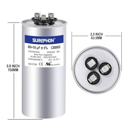 CBB65 7.5uf- 80+10 uF 250V 370V 440V Run Capacitor for AC Unit Fan Motor Start, Heat Pump, or Condenser Straight Cool