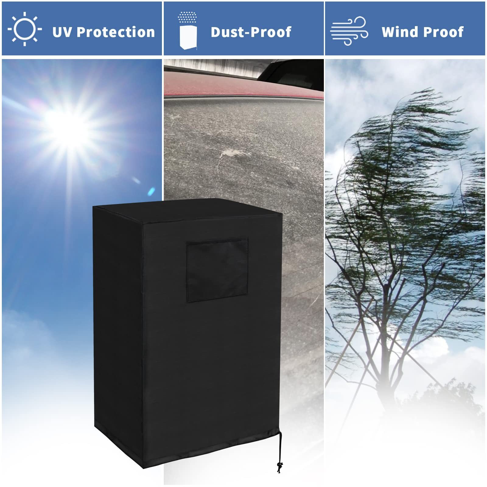 420D Oxford Fabric AC Cover Portable Foldable Dust-proof AC Cover Waterproof Black Air Conditioner Cover for Outside
