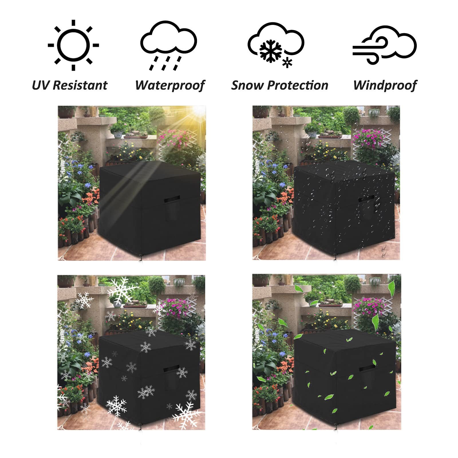 420D Oxford Fabric AC Cover Portable Foldable Dust-proof AC Cover Waterproof Black Air Conditioner Cover for Outside