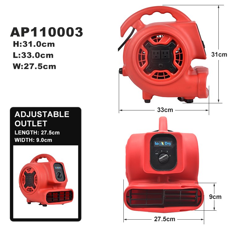 1/4hp 800cfm Axial air Mover Floor Dryer Multidrying Floor Blower Fan