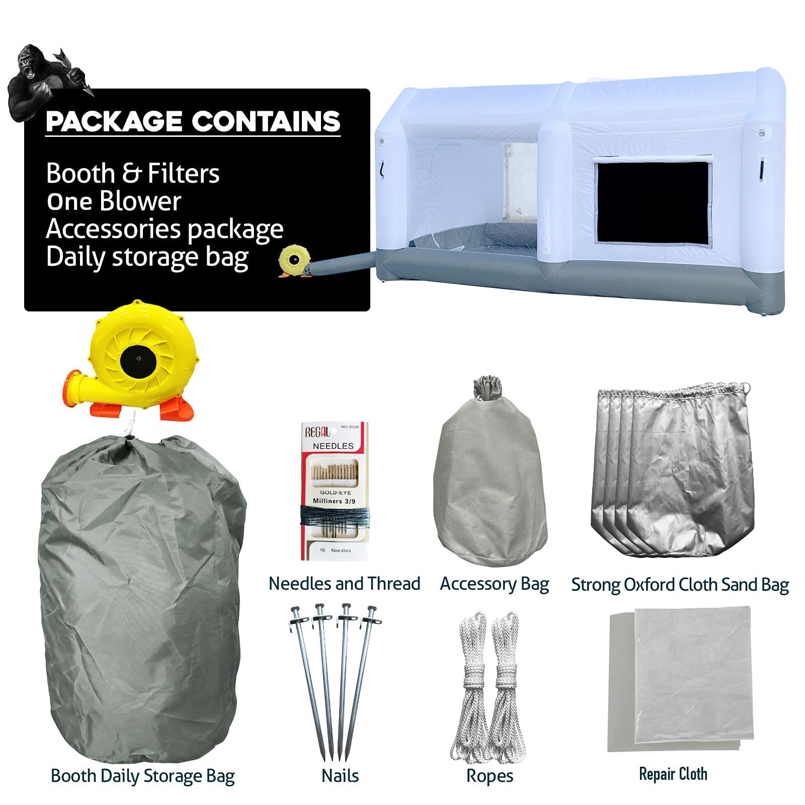Gorillaspro 16.5x10x8Ft Car Spray Booth Portable Air Filter System Inflatable Spray Painting Room Durable Spray Paint Booth