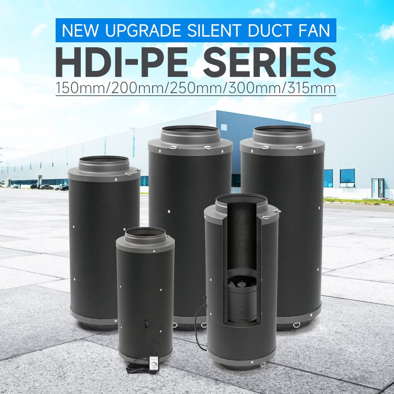Hon&Guan New Design 8 Inch Silent Duct Fan with Silencer Cotton HDI-200PE Powerful Exhaust Duct Fan Customization Support