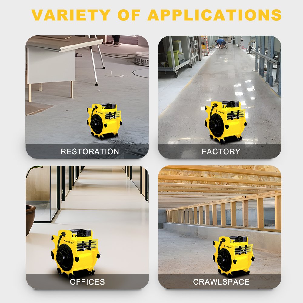 AIRGURU 180W 300CFM Blower Fan Carpet Dryer Free-Standing Air Mover Heater Cars Manufacturing Plants Retail Industries Wholesale