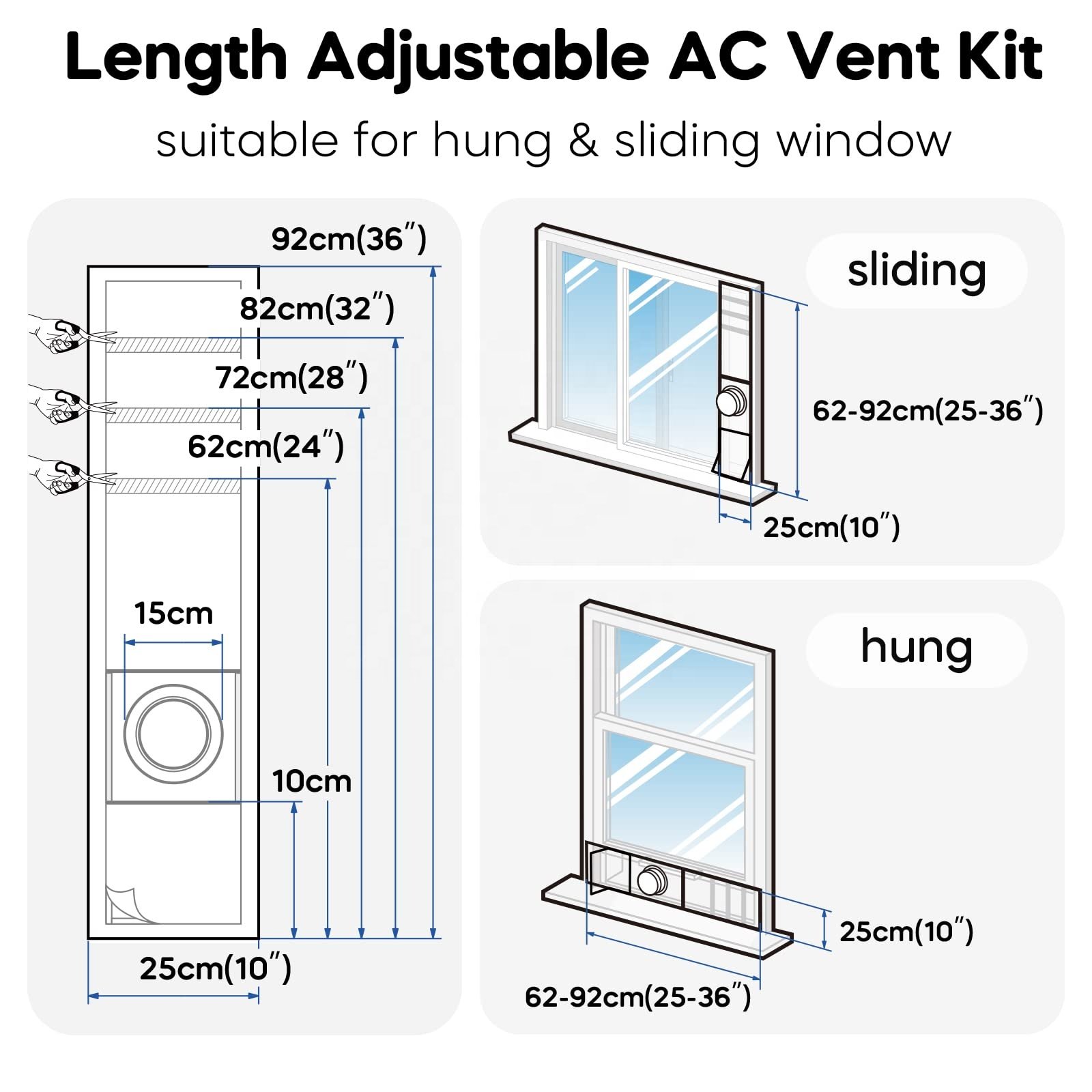 25x102~162cm 100% Sealing Portable AC Window Seal Kit Vent Kit Airlock Window Seal with Elastic String