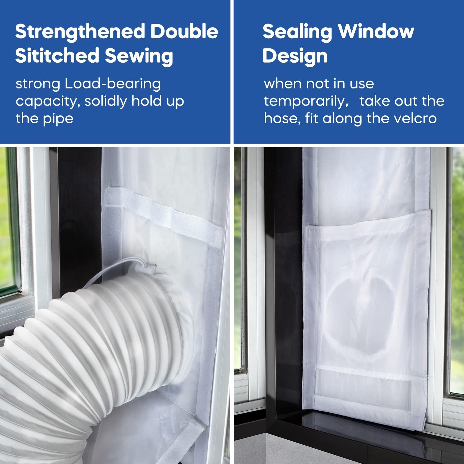 25x102~162cm 100% Sealing Portable AC Window Seal Kit Vent Kit Airlock Window Seal with Elastic String