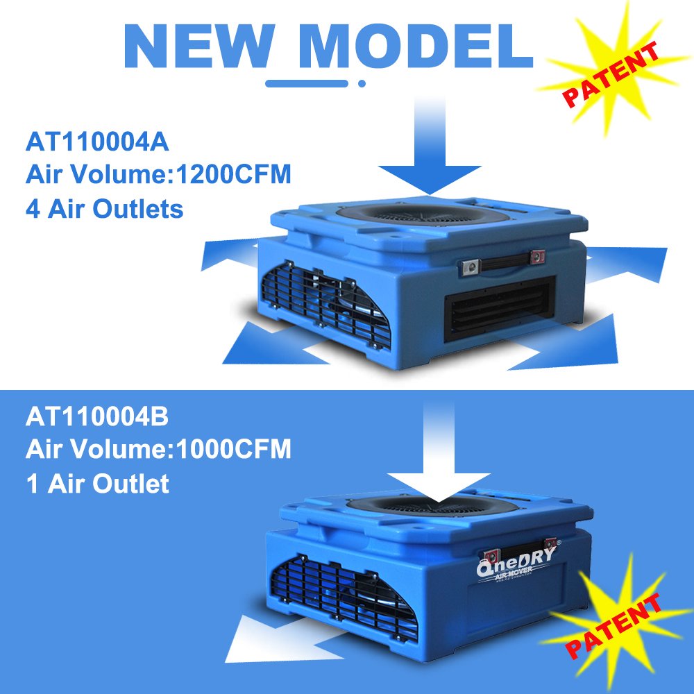 New Low Profile Flat air Mover Carpet Dryer Fan Blower 1200cfm High Cfm air Volume with GFCI for Water Flood Damage restoration