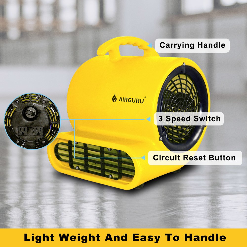 AIRGURU 1/3HP Air Mover Carpet Blower Fan Floor Drying 1340CFM CE SAA ETL Daisy Chain Industrial Flood Restoration