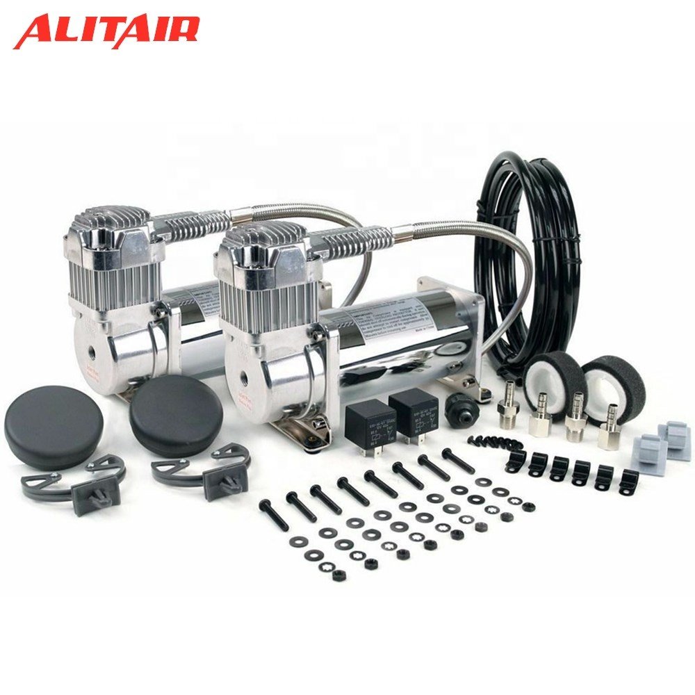 200 psi Air Ride Suspension Train Horns 3/8NPT 444C Dual Compressor Pump