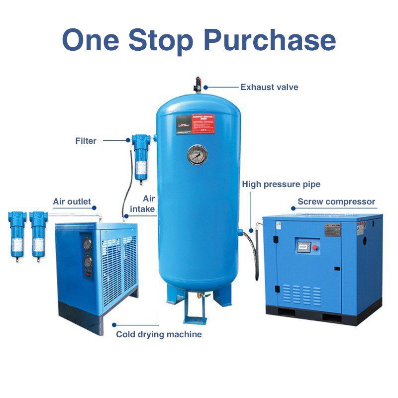 Easy to Install Small 5.5 Kw 7.5kw 15kw 7.5 HP tank Mounted Screw air Compressor 200 Liters tank Screw air Compressor