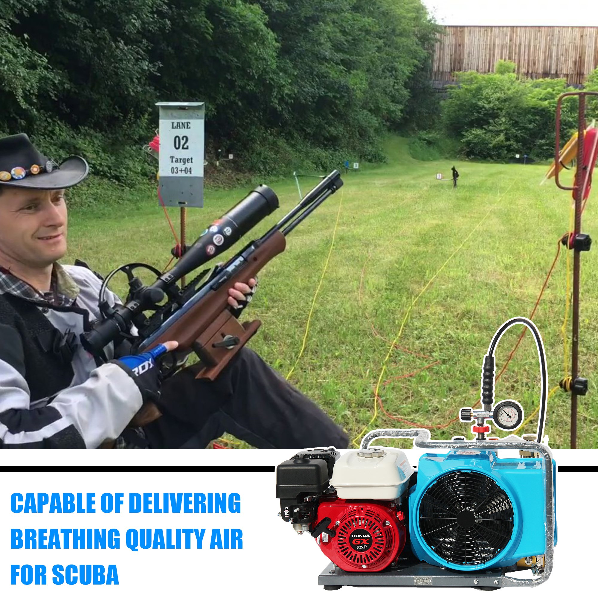 SCW100P Gasoline Gas Power High Pressure air Compressor for scuba Diving 5.5hp 300bar 3.5cfm