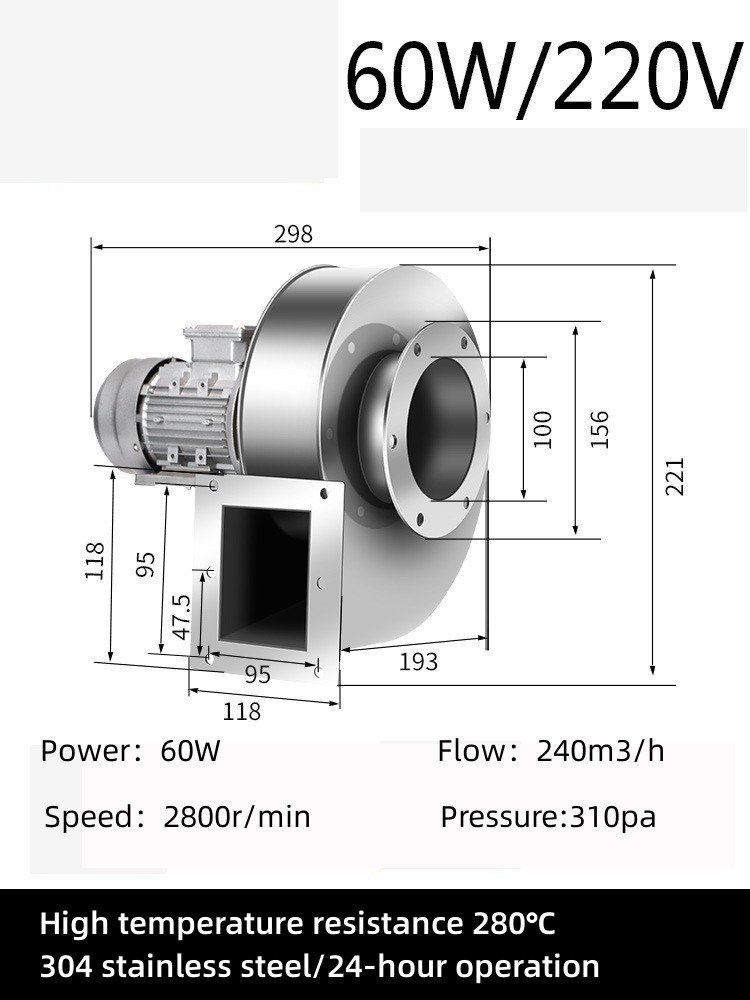 DF 220V/380V Stainless Steel Factory Ventilation Centrifugal Fan High Temperature Resistant Dust Removal Smoke Exhaust Blower