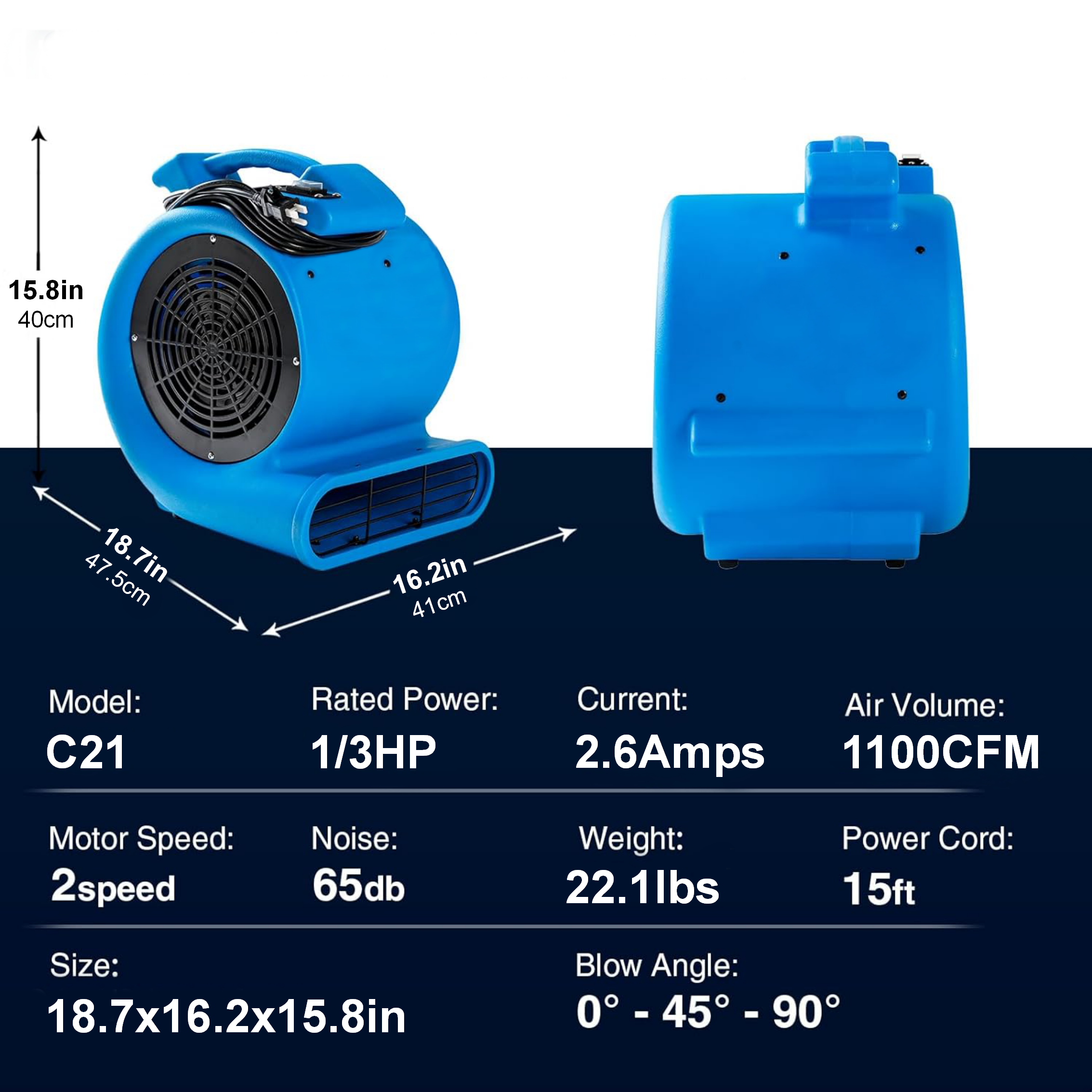 HUAFA Industrial 2-Speed High-Pressure Exhaust Blower Customizable Carpet Dryer with Roof Turbine Ventilator and Floor 220V