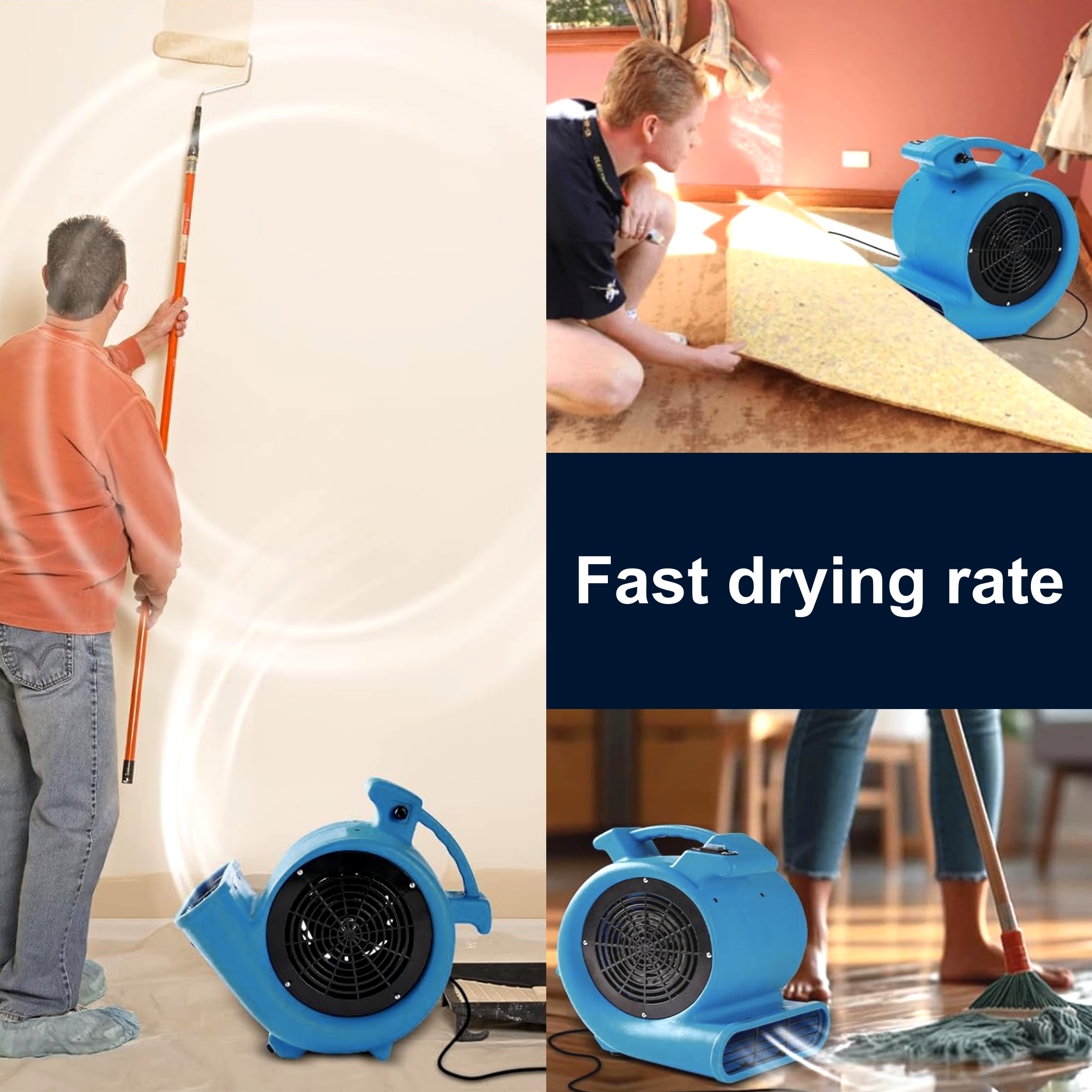 HUAFA Industrial 2-Speed High-Pressure Exhaust Blower Customizable Carpet Dryer with Roof Turbine Ventilator and Floor 220V