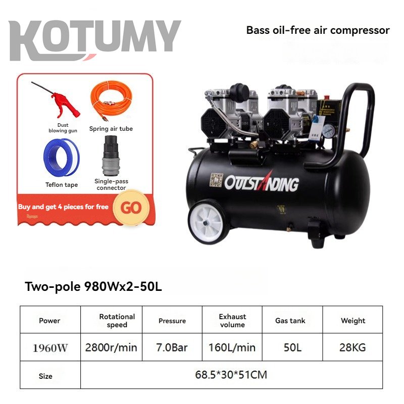 High Pressure Electric 980W Silent Oil Free Small Portable Reciprocating Piston air Compressor