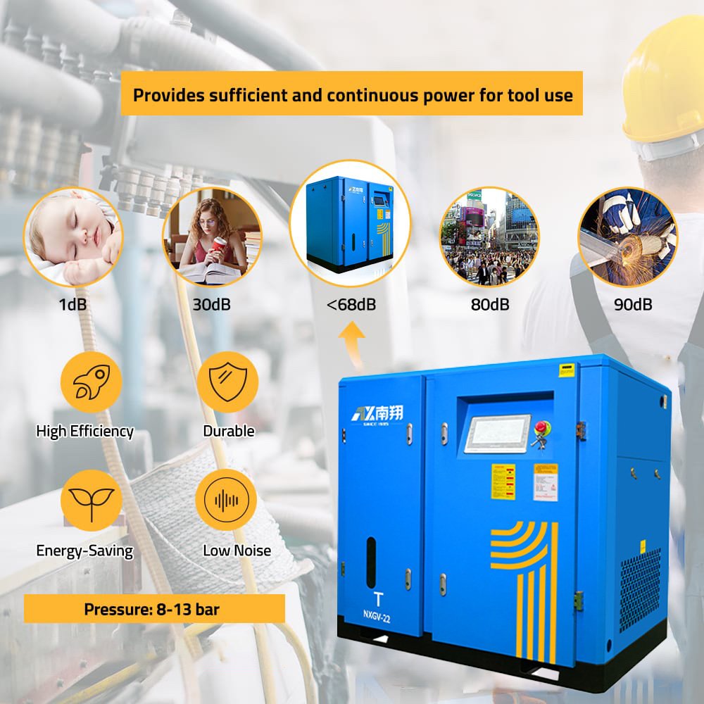 Nanxiang Factory Custom 22 Kw 130CFM 30PH Silent Rotary Industrial Electric Screw Air Compressor Manufacturer
