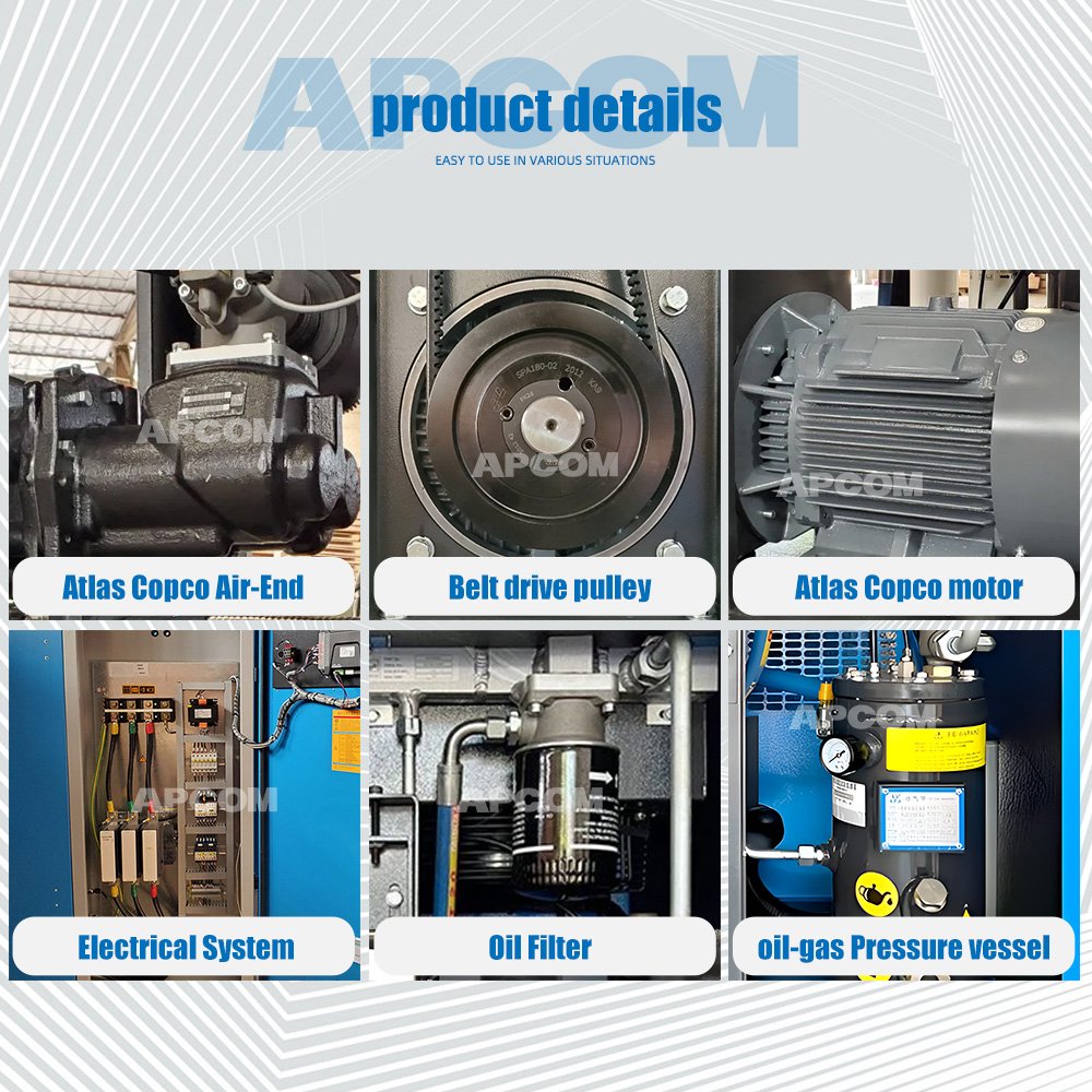 220V 7.5KW 10HP Atlas Copco Head Aircompressor 7.5 KW 10 HP Scroll Electric Rotary Industrial Screw Air Compressor Compressor