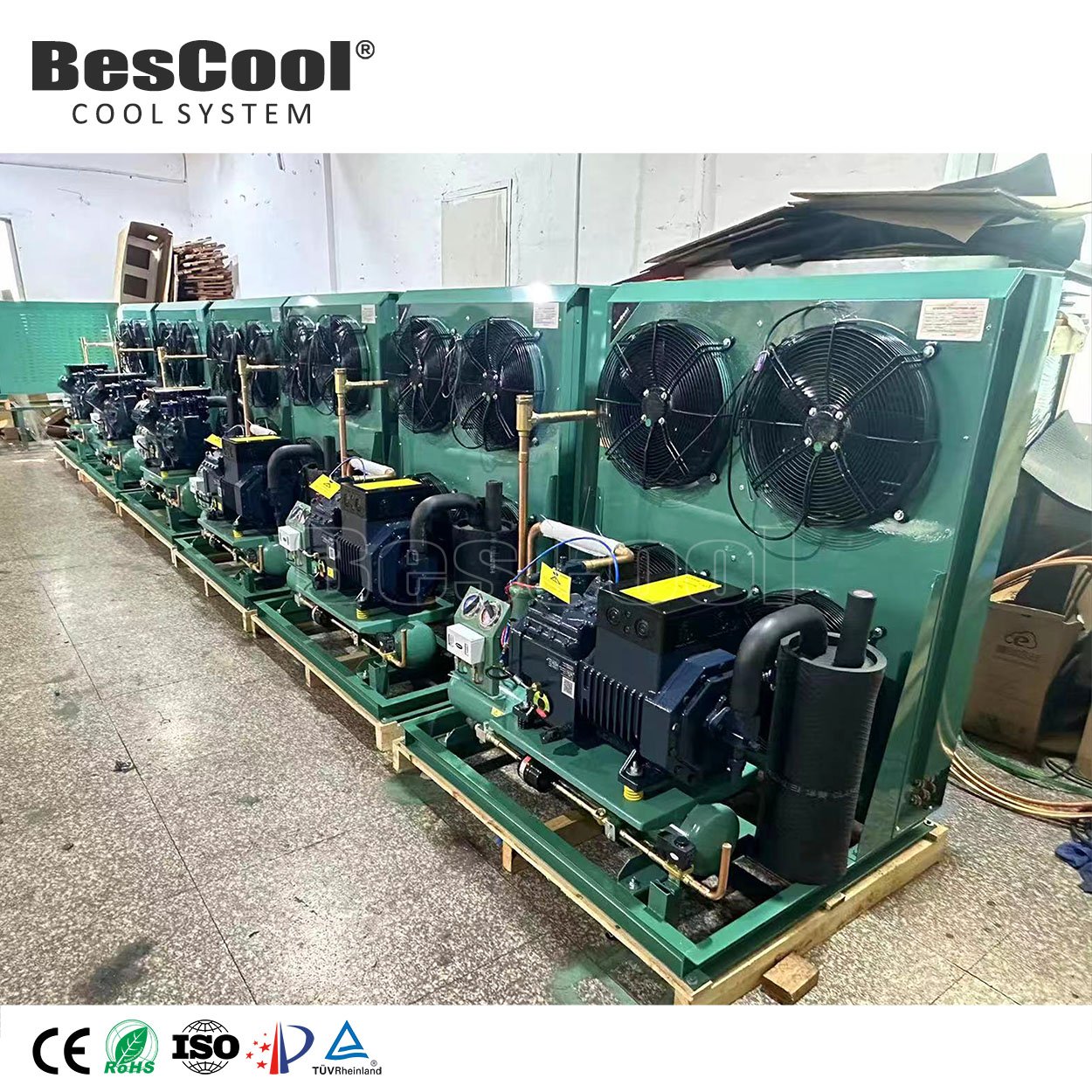 Bescool 25HP Bitzer Compressor High Performance Air Cooled Condensing Unit for Low Temperature Cold Storage Refrigeration 4-Fan
