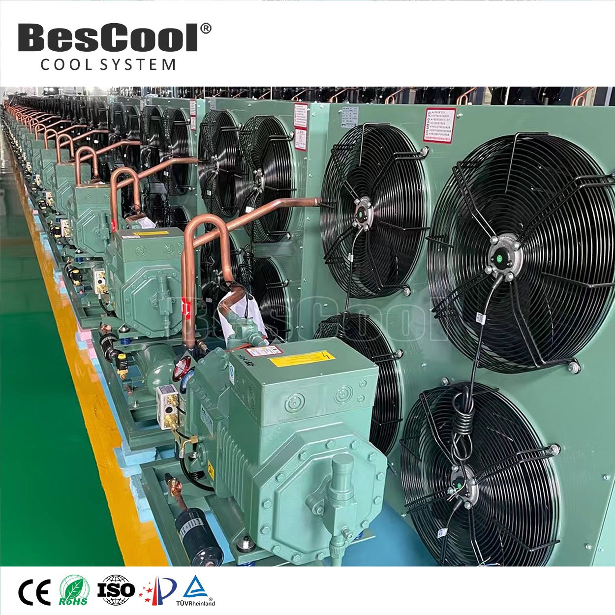 Bescool 25HP Bitzer Compressor High Performance Air Cooled Condensing Unit for Low Temperature Cold Storage Refrigeration 4-Fan