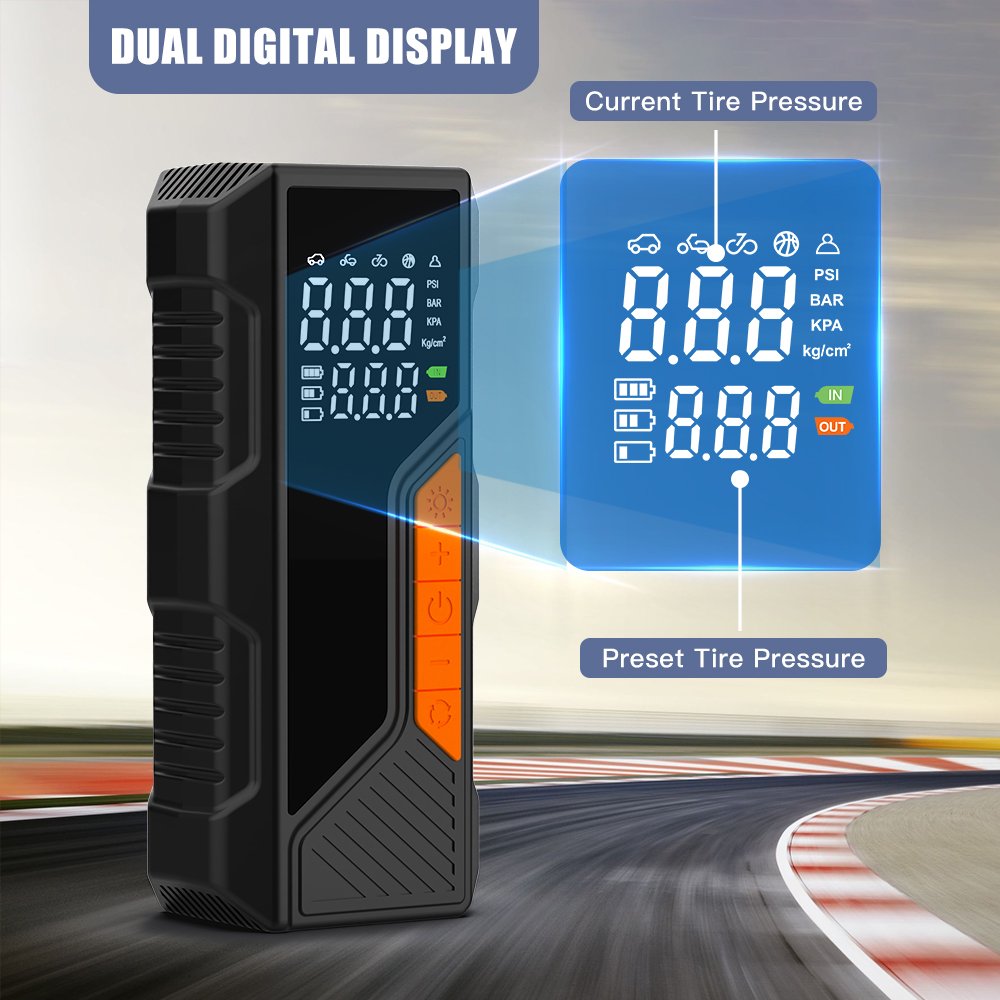2025 Newest ABS 19mm Tire Inflator 4500mAh Battery & Cigarette Lighter Car Air Compressor 150psi Car Accessories