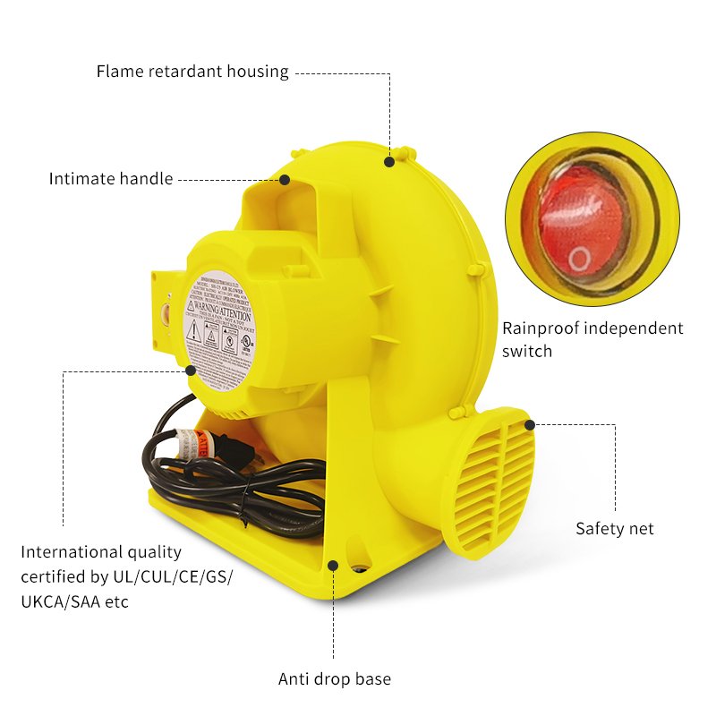 Commercial Use New Design Compact High Air Flow Jumping Castle 680W Inflatable Blower for Household Outdoor Hotel Garage