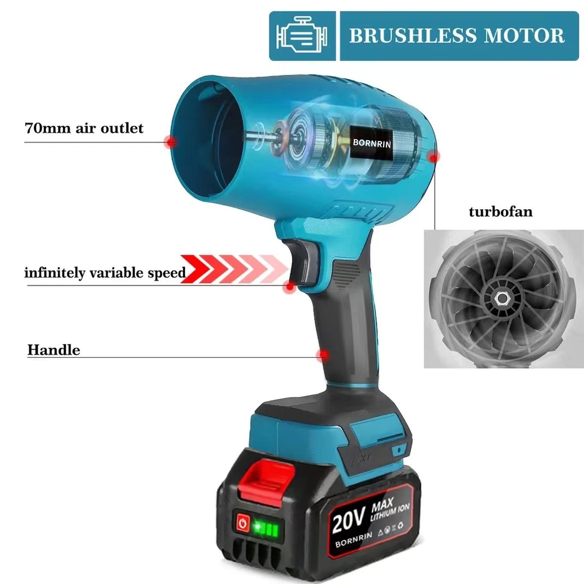 Brushless 2000W Electric Turbo Blowers Jet Fan 200M/S Violet Car Dryer Handheld Dust Blowing Power Tools Leaf Blower Fan