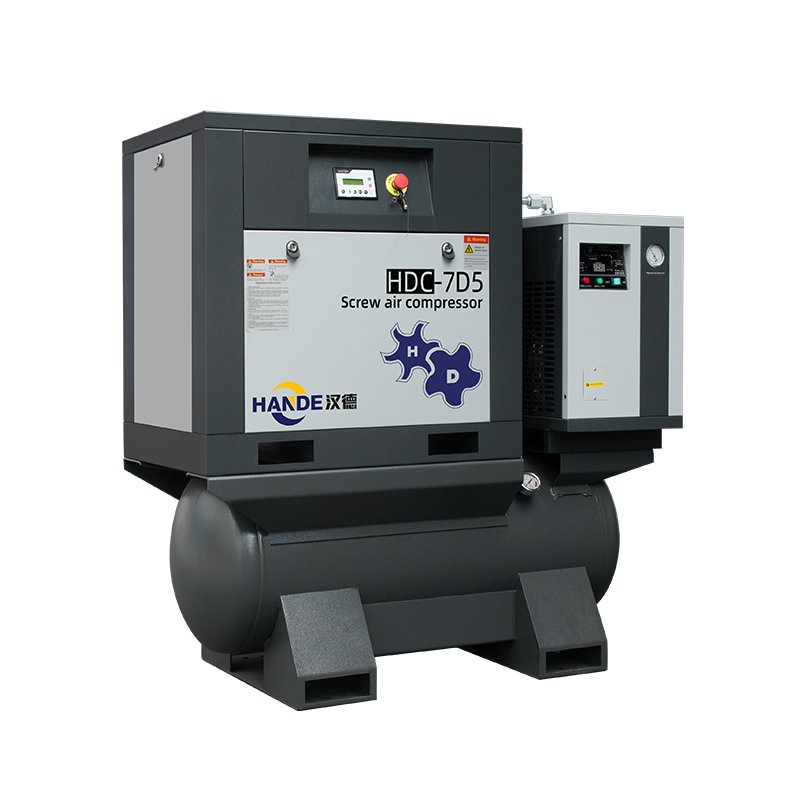 HANDE 7.5KW Power Frequency Four-in-one Fndustry Air Compressor Slient 10bar 8bar Air Cooling 3Phase Screw Air Compressor 7.5KW