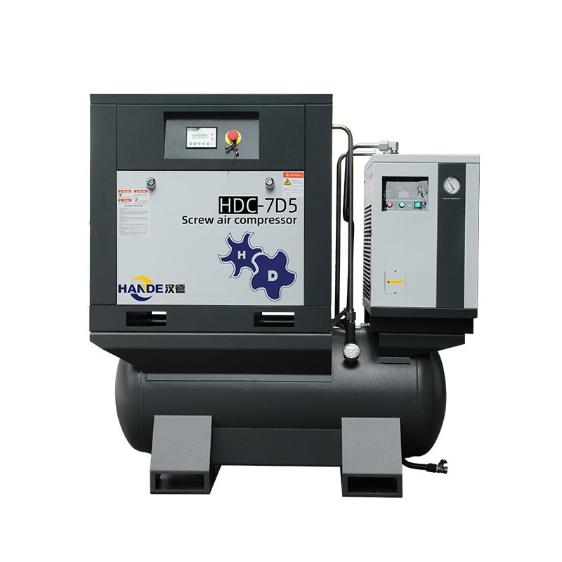 HANDE 7.5KW Power Frequency Four-in-one Fndustry Air Compressor Slient 10bar 8bar Air Cooling 3Phase Screw Air Compressor 7.5KW